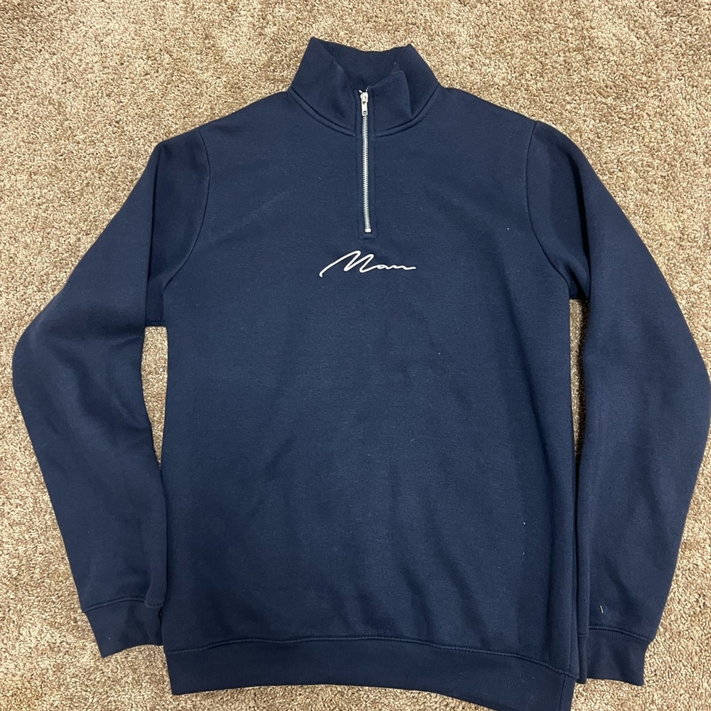 Boohoo Men's Dark Blue Zip-Up Sweater